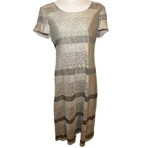 Vintage Gold Metallic Knit Dress Short Sleeve‎ Party Cocktail Evening 12